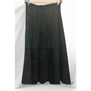 VTG Black Suede Maxi Skirt L Western Cowgirl Leather Flare Boho Rodeo Mark Alan